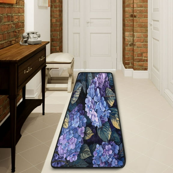 Ryvnso Hydrangeas Flowers Leaves Hallway Runner Rugs Floor Carpet Non Slip Entryway Mat 2' x 6'