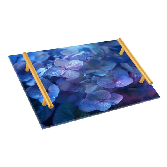 Ryvnso Hydrangeas with Water Drop Bathroom Tray Vanity Countertop Trays Acrylic Organizer