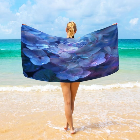 Ryvnso Hydrangeas with Water Drop Oversized Beach Towel Microfiber Bath Blankets Swimming Fitness 37" x 74"