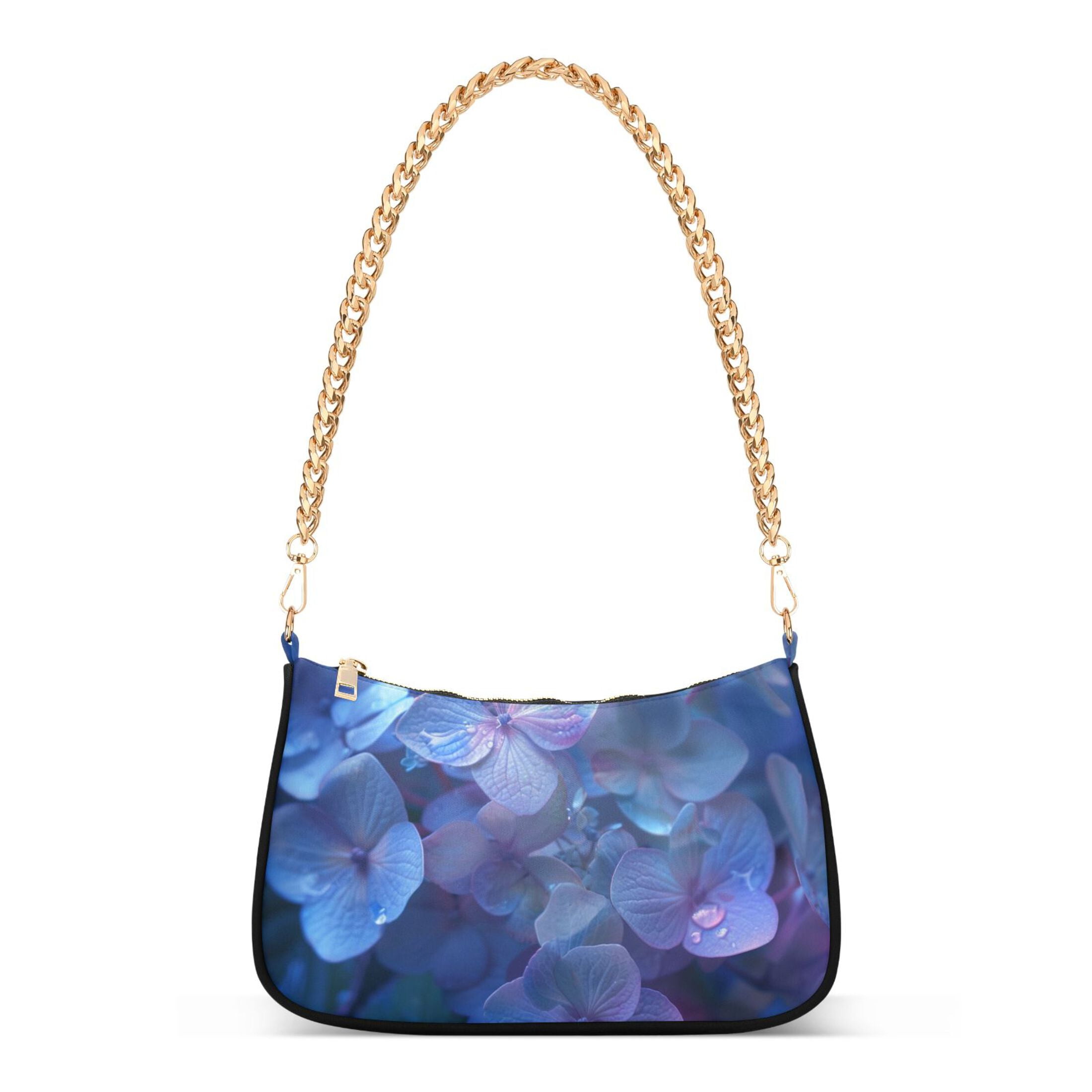 Ryvnso Hydrangeas with Water Drop Womens Chain Shoulder Bag Tote Handbags Clutch Hobo Purse with Zipper for Travel
