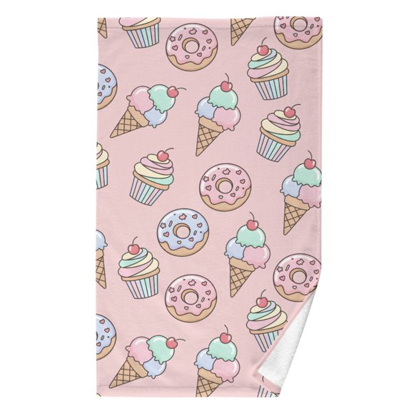 Ryvnso Ice Cream Donuts Pattern Cotton Hand Towel Absorbent Face Bath Towels for Beach Pool Sports