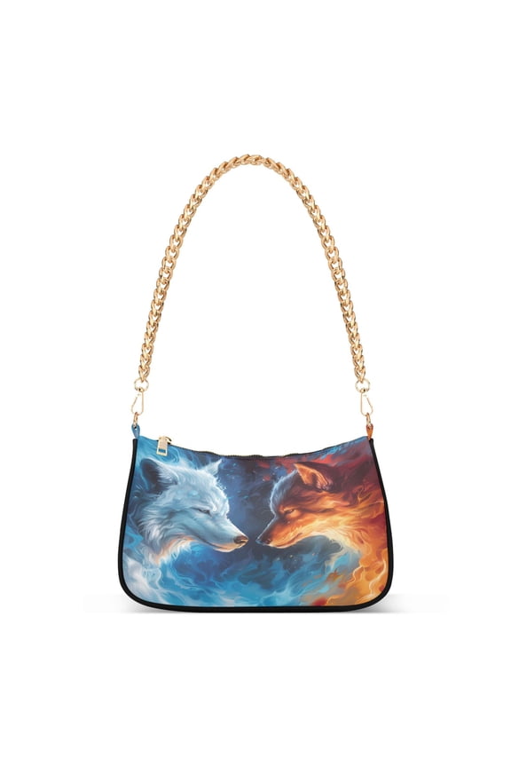 Ice and Fire Cool Wolves Womens Chain Shoulder Bag Tote Handbags Clutch Hobo Purse with Zipper for Travel