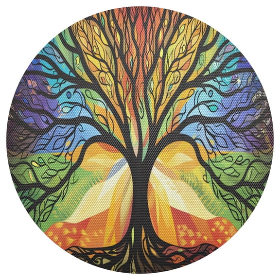 Ryvnso Illustration Tree Art Round Plate Mats Dining Table Placemat 1 Piece for Holiday Decoration