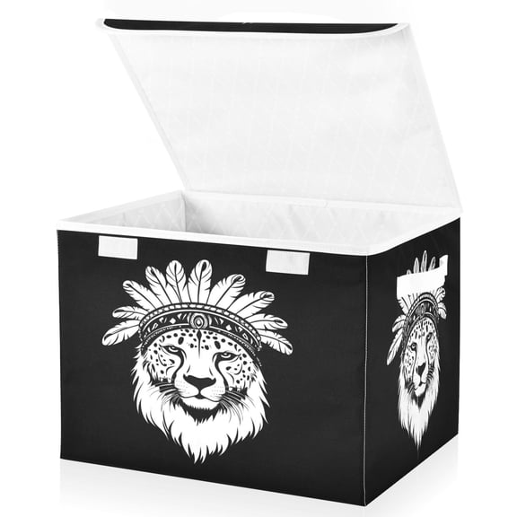 Ryvnso Indian Lion Pattern Large Lidded Foldable Storage Baskets Cubes Boxes Lids Bin for Home