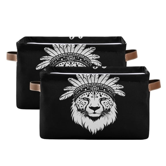 Ryvnso Indian Lion Pattern Storage Basket Large Bin Foldable Boxes Toys Organizer 14.2x10.2x8.3in 2 PCs
