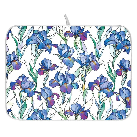 Ryvnso Irises Flowers Dish Drying Mat for Kitchen Countertop 18x24 Large Dish Pad Drainer Rack Dish Sink Mats