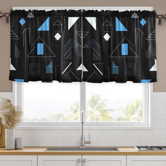 Ryvnso Irregular Triangle Curtains Sets Short Curtain Rod Pocket Half Window Cafe Farmhouse Tier 2 Panels 57"W x 24"L