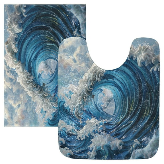 Ryvnso Japanese Wave Bathroom Shaggy Rugs Toilet Mat Soft Contour Rug