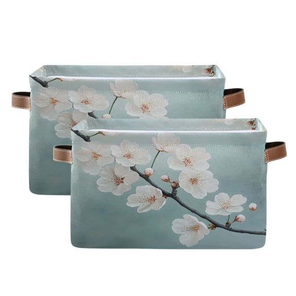 Ryvnso Jasmine Flower on Branch Storage Basket Large Bin Foldable Boxes Toys Organizer 14.2x10.2x8.3in 2 PCs