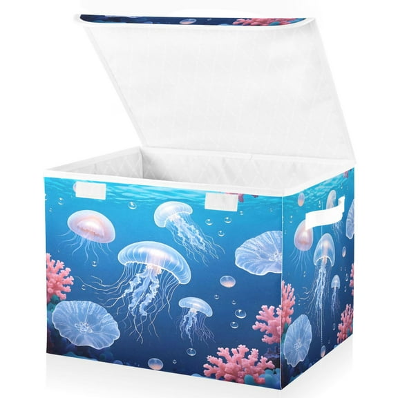 Ryvnso Jellyfish Large Lidded Foldable Storage Baskets Cubes Boxes Lids Bin for Home