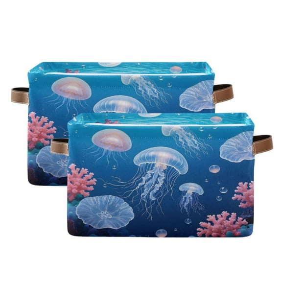Ryvnso Jellyfish Storage Basket Large Bin Foldable Boxes Toys Organizer 14.2x10.2x8.3in 2 PCs