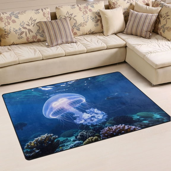 Ryvnso Jellyfish in Sea Area Floor Mat Non-Slip Carpet Soft Rugs Doormats 31" x 20"