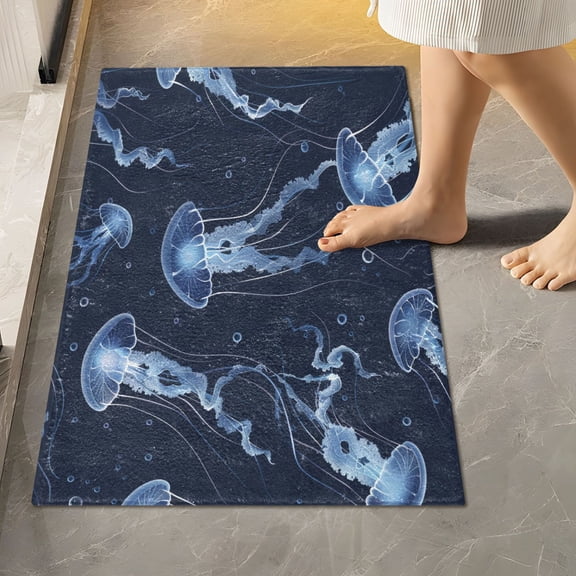 Ryvnso Jellyfish on Dark Background Bathroom Shaggy Rugs Toilet Rectangle Mat Soft Contour Rug 24"x16"