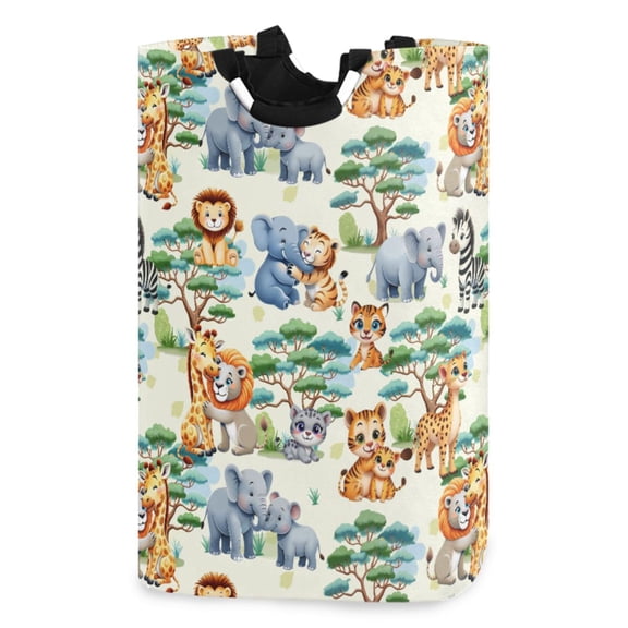 Ryvnso Jungle Animals Lions Elephants Pattern Large Storage Basket with Handles Collapsible Organizer Bin Laundry Hamper