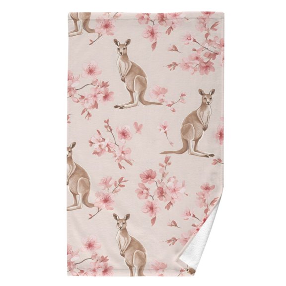 Ryvnso Kangaroo Cherry Flower Pattern Cotton Hand Towel Absorbent Face Bath Towels for Beach Pool Sports