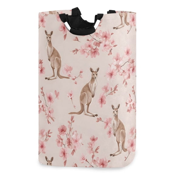 Ryvnso Kangaroo Cherry Flower Pattern Large Storage Basket with Handles Collapsible Organizer Bin Laundry Hamper