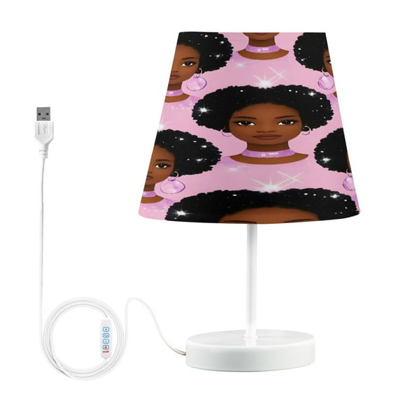 Ryvnso LED Bedside Table Lamp American Girl Pattern Bedroom Desk Lamps Nightstand Lampshade M