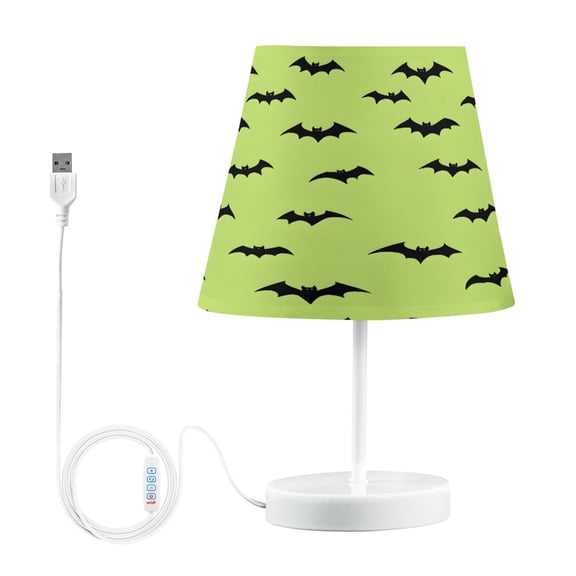 Ryvnso LED Bedside Table Lamp Bat on Green Bedroom Desk Lamps Nightstand Lampshade M