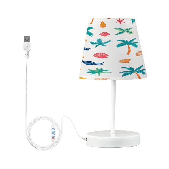 Ryvnso LED Bedside Table Lamp Beach Palm Trees Bedroom Desk Lamps Nightstand Lampshade S