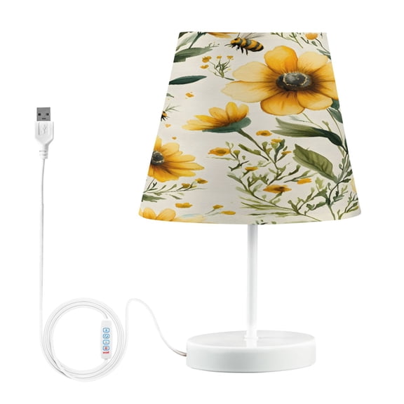 Ryvnso LED Bedside Table Lamp Bees and Flower Bedroom Desk Lamps Nightstand Lampshade M