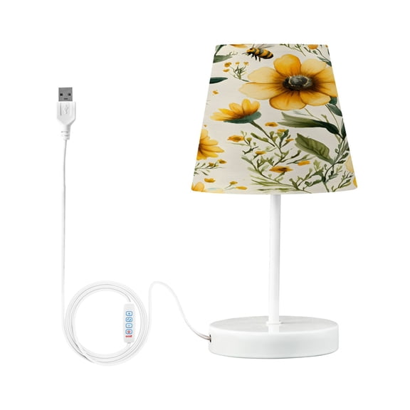 Ryvnso LED Bedside Table Lamp Bees and Flower Bedroom Desk Lamps Nightstand Lampshade S