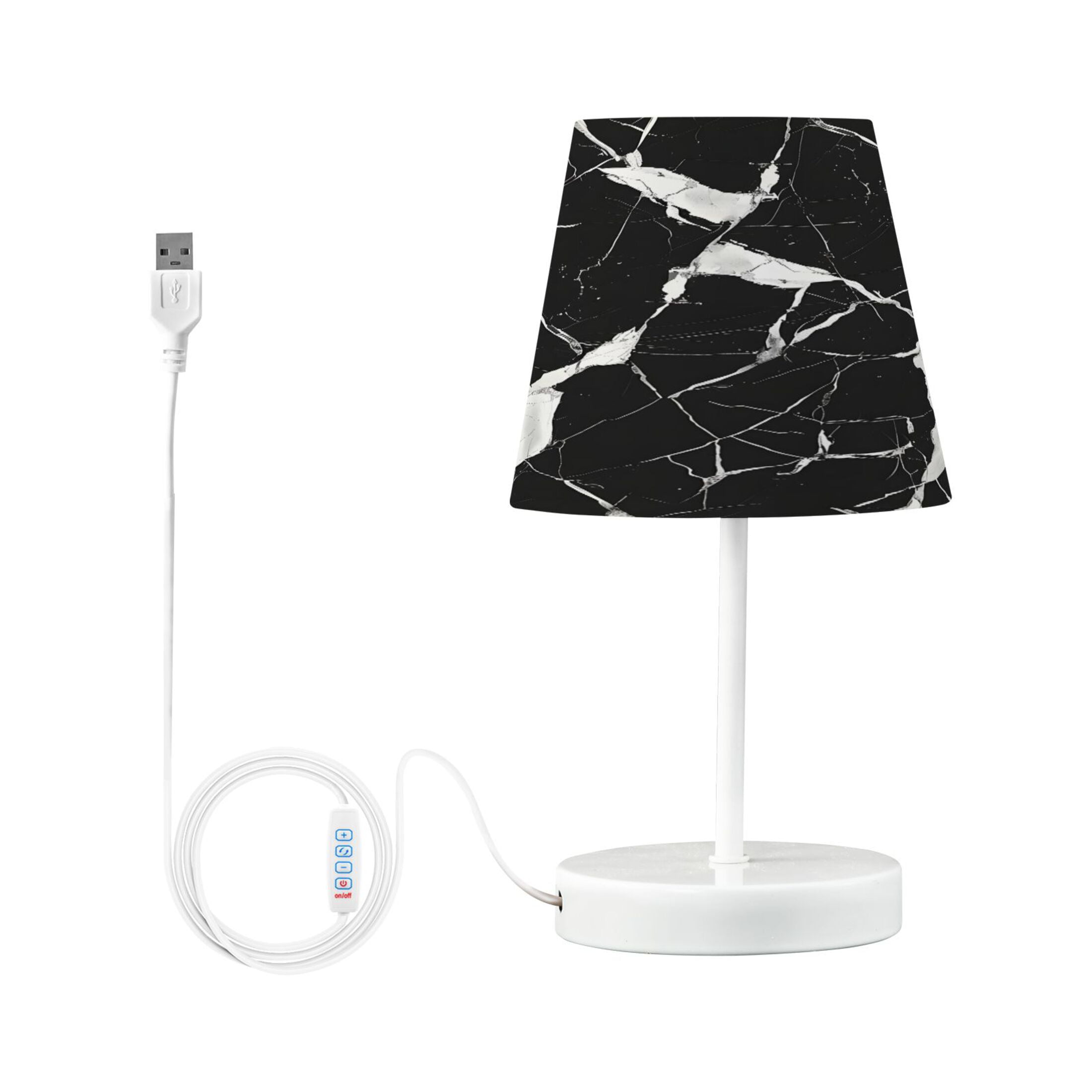 Ryvnso LED Bedside Table Lamp Black and White Marble Bedroom Desk Lamps Nightstand Lampshade S