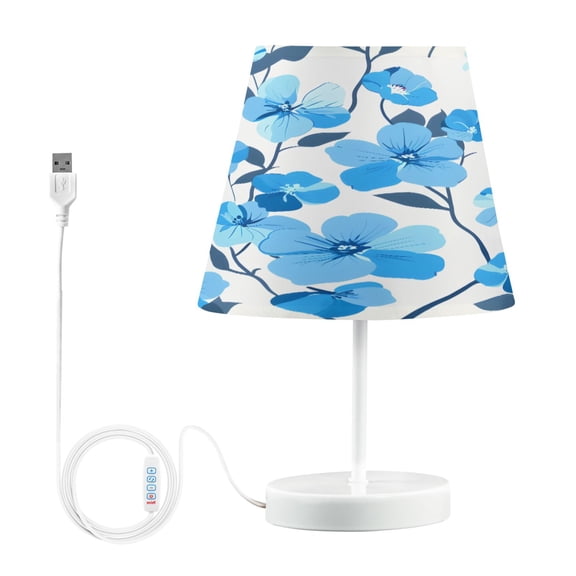 Ryvnso LED Bedside Table Lamp Blue Flowers Bedroom Desk Lamps Nightstand Lampshade M