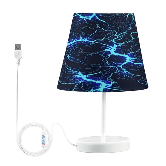Ryvnso LED Bedside Table Lamp Blue Lightning Bedroom Desk Lamps Nightstand Lampshade M
