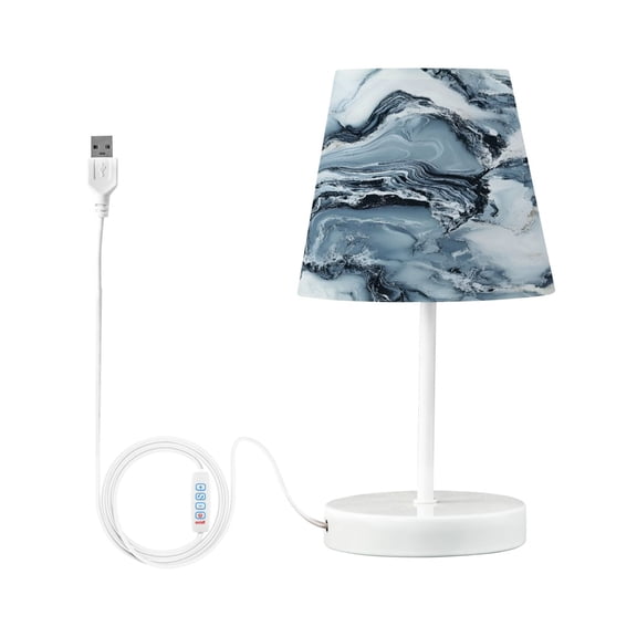 Ryvnso LED Bedside Table Lamp Blue Marble Bedroom Desk Lamps Nightstand Lampshade S