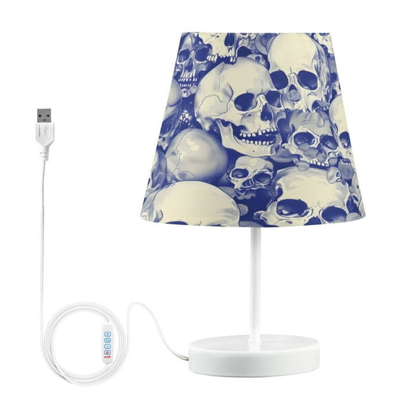 Ryvnso LED Bedside Table Lamp Blue Skulls Bones Bedroom Desk Lamps Nightstand Lampshade M