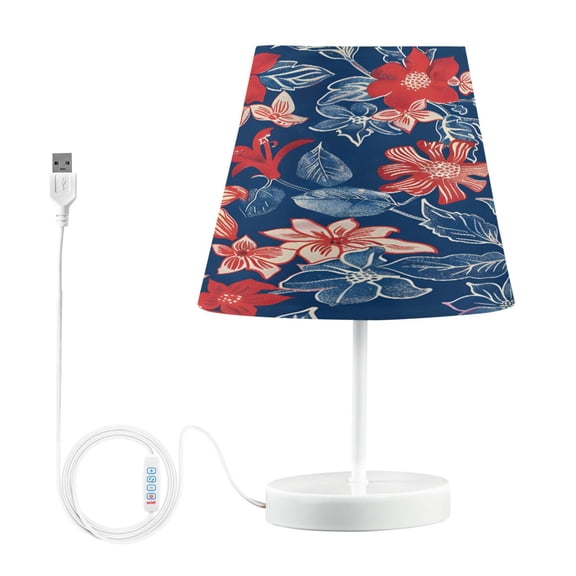 Ryvnso LED Bedside Table Lamp Blue and Red Tropical Flower Bedroom Desk Lamps Nightstand Lampshade M