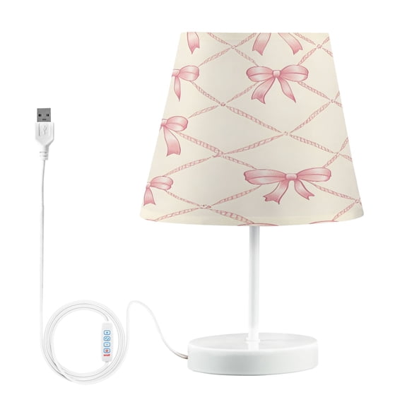 Ryvnso LED Bedside Table Lamp Bows Checkered Bedroom Desk Lamps Nightstand Lampshade M
