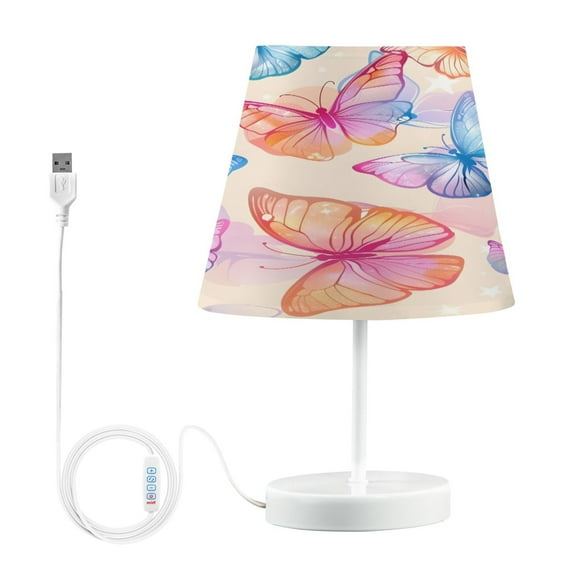 Ryvnso LED Bedside Table Lamp Butterfly Flying on Beige Bedroom Desk Lamps Nightstand Lampshade M