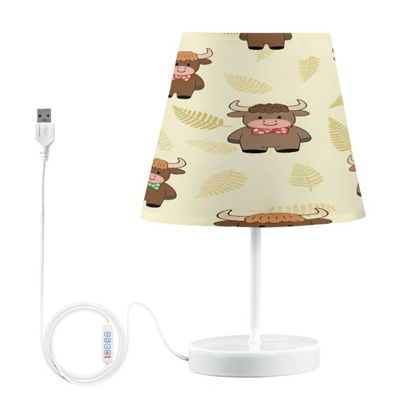 Ryvnso LED Bedside Table Lamp Cartoon Highland Cattles Bedroom Desk Lamps Nightstand Lampshade M