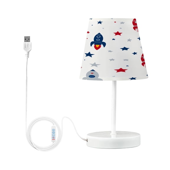 Ryvnso LED Bedside Table Lamp Cartoon Rockets Stars Bedroom Desk Lamps Nightstand Lampshade S