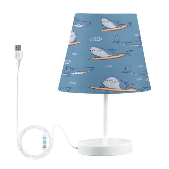 Ryvnso LED Bedside Table Lamp Cartoon Sharks on Surfboard Bedroom Desk Lamps Nightstand Lampshade M
