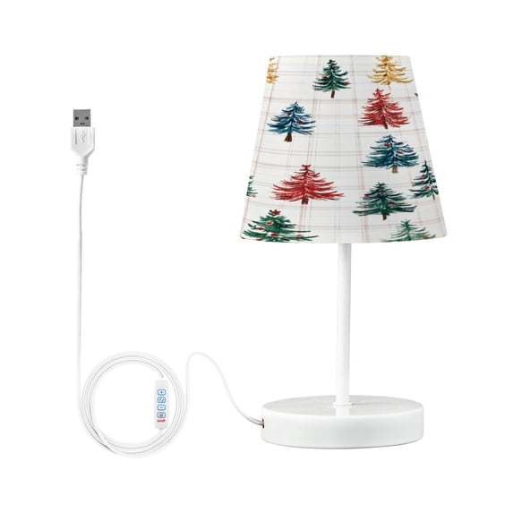 Ryvnso LED Bedside Table Lamp Christmas Tree Checkered Pattern Bedroom Desk Lamps Nightstand Lampshade S