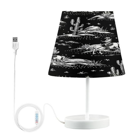 Ryvnso LED Bedside Table Lamp Cowboy Horses Bedroom Desk Lamps Nightstand Lampshade M
