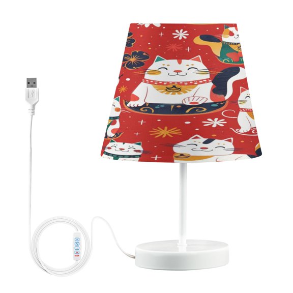 Ryvnso LED Bedside Table Lamp Cute Cat on Red Bedroom Desk Lamps Nightstand Lampshade M