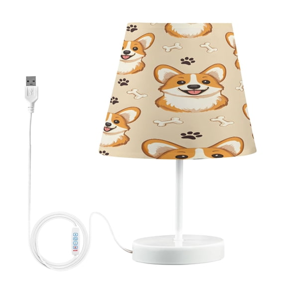 Ryvnso LED Bedside Table Lamp Cute Corgi Dog Bone Footprint Bedroom Desk Lamps Nightstand Lampshade M