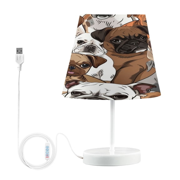 Ryvnso LED Bedside Table Lamp Cute Doodle Pug Dogs Bedroom Desk Lamps Nightstand Lampshade M