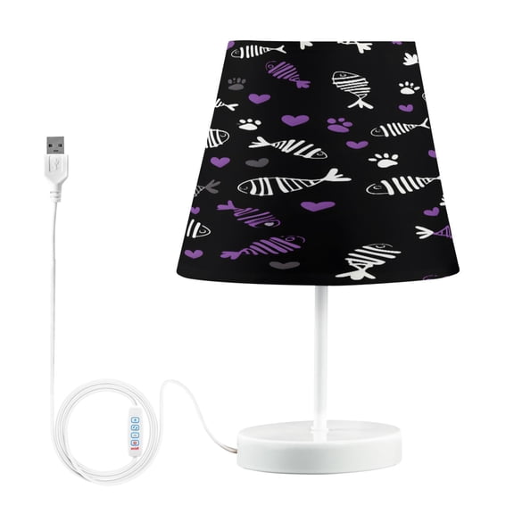 Ryvnso LED Bedside Table Lamp Fish Bone Hearts Bedroom Desk Lamps Nightstand Lampshade M
