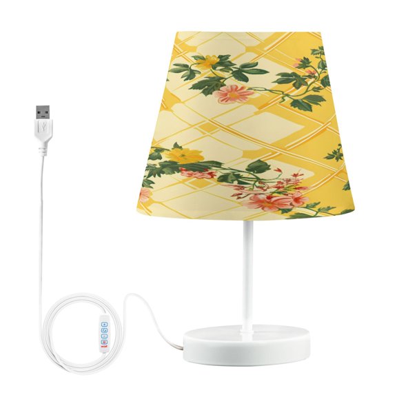 Ryvnso LED Bedside Table Lamp Flowers on Checkered Grid Pattern Bedroom Desk Lamps Nightstand Lampshade M