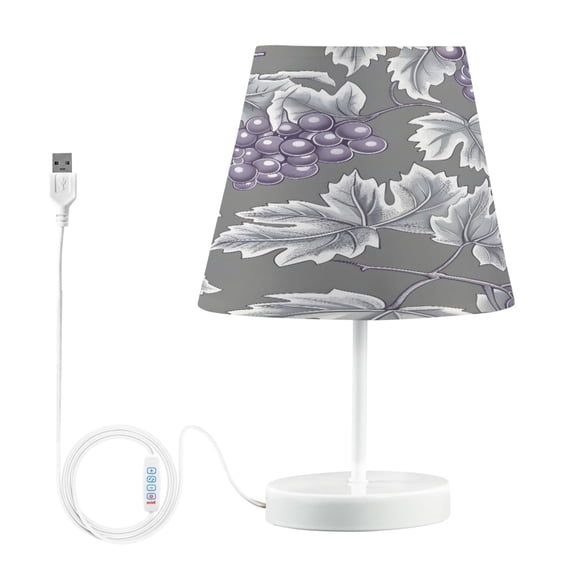 Ryvnso LED Bedside Table Lamp Grape Print on Gray Bedroom Desk Lamps Nightstand Lampshade M