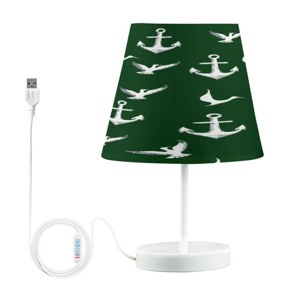 Ryvnso LED Bedside Table Lamp Green Anchors Birds Bedroom Desk Lamps Nightstand Lampshade M