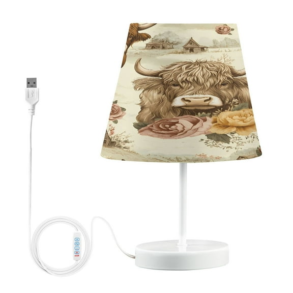 Ryvnso LED Bedside Table Lamp Highland Cattle Flower-w1 Bedroom Desk Lamps Nightstand Lampshade M