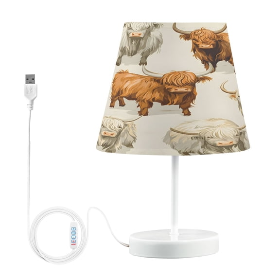 Ryvnso LED Bedside Table Lamp Highland Cows Bedroom Desk Lamps Nightstand Lampshade M