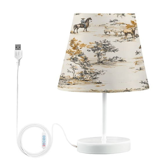 Ryvnso LED Bedside Table Lamp Horses Pattern Bedroom Desk Lamps Nightstand Lampshade M
