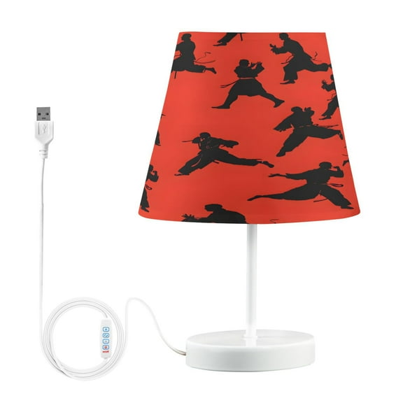 Ryvnso LED Bedside Table Lamp Karate Style Red Bedroom Desk Lamps Nightstand Lampshade M