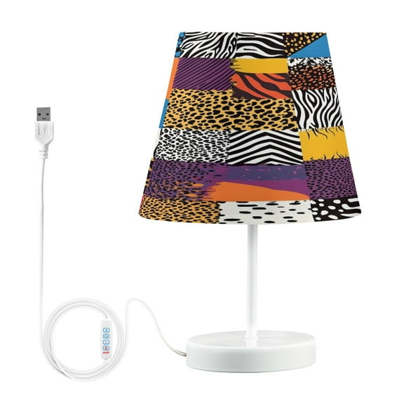 Ryvnso LED Bedside Table Lamp Leopard Checkered Pattern Bedroom Desk Lamps Nightstand Lampshade M